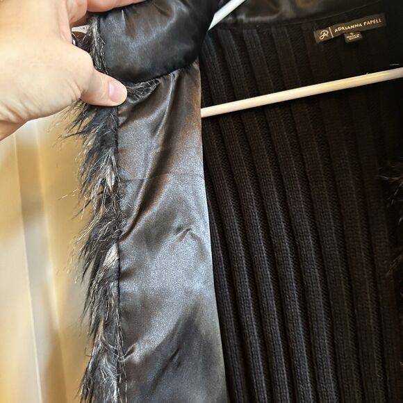 Adrianna Papell Women's Black Faux Fur Sweater Vest Size Small Holiday Party - Picture 4 of 11